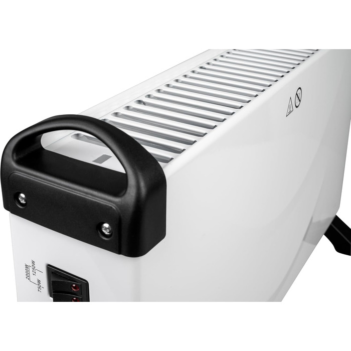 Конвекційний обігрівач Gde GKH 2000 (потужність нагріву 2 кВт, 3 рівні нагріву (0,75/1,25/2 кВт), безступінчастий термостат, максимальна продуктивність обігріву приміщення 45 м, безшумний конвекційний обігрів, захист від перегріву, ручки для перенесення)