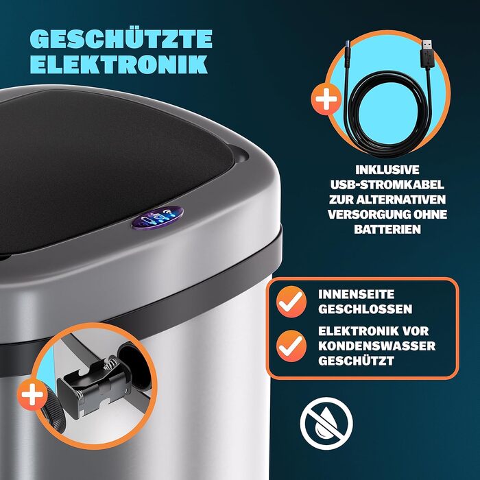 Відро для сміття кухонне 58 л автоматичне з датчиком руху кришка м'яко закривається водонепроникне розумне відро для сміття USB ка