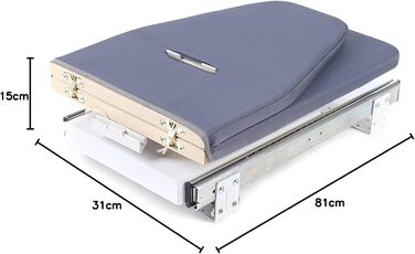 Складана прасувальна дошка, розсувна на 180 прасувальна дошка 80 см, компактна настінна шафа, що економить місце, зі знімним тканинним чохлом, сіра