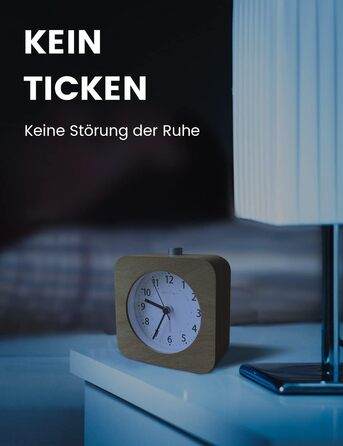 ВищеГодинник будильник аналоговий без цокання, будильник дерев'яний з дрімотою, тумбочка настільний годинник з нічником, ретро-будильник аналоговий на батарейках (потрібна батарея 1*AA) - натуральне дерево світло-коричневого кольору (квадрат, світло-корич
