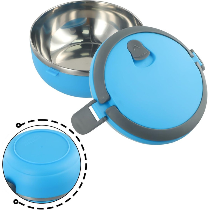 Термоланчбокс Круглий, 700 мл, синій. Ізольований контейнер для їжі з міцною внутрішньою колбою з нержавіючої сталі PP-304, для студентів, офісу, подорожей. Герметичний, легко миється, зберігає тепло до 3-4 годин.