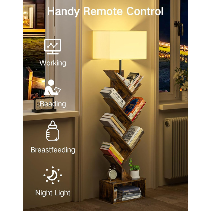 Дерев&39яна книжкова полиця у формі дерева з підсвічуванням, 6-ярусна окремостояча полиця, вузька кутова полиця з пультом дистанційного керування та таймером, невелика полиця для книг, компакт-дисків та DVD-дисків для вітальні, спальні, дитячої кімнати, р
