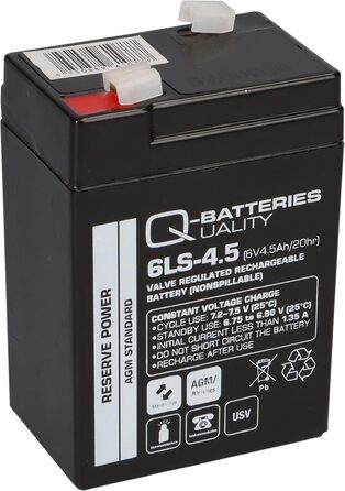 Комплект - свинцево-кислотний акумулятор та зарядний пристрій - зарядний пристрій Q-Batteries 6V 4.5Ah 0.6A