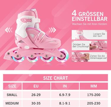 Роликові ковзани дитячі для дівчаток, регульовані 4 розміри роликових ковзанів з підсвічуванням коліс для дівчаток S26-29 EU рожев