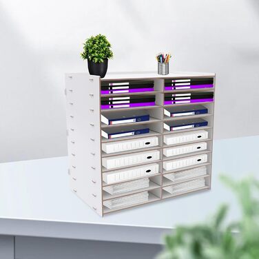 Дерев&39яний лоток для документів, 9-ярусна система картотеки для офісу, 18 відділень для папок А4, органайзер для столу для офісу, кабінету, школи, 51,8 x 33 x 49 см (білий)