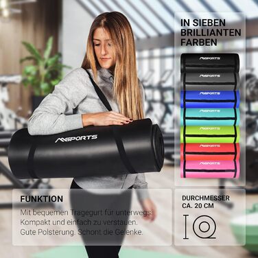 Гімнастичний килимок MSPORTS Studio 183 x 61 x 1,0 або 1,5 см У комплекті плакат із вправами та ремені для перенесення Нешкідливий для шкіри - килимок для фітнесу без фталатів - дуже м&39який Килимок для йоги антрацитового кольору 183 x 61 x 1,5 см