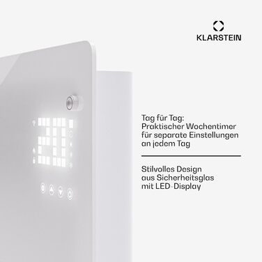 Електричний обігрівач Klarstein, конвекторний обігрівач потужністю 2500 Вт, окремостоячий та настінний, енергозберігаючий з керуванням через додаток та коліщатками, електричний радіатор з термостатом, 2500 Вт, білий