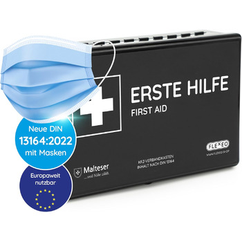 Автомобільна аптечка 2024 ДІЙСНА В ЄВРОПІ згідно StVZO чинний DIN 131642022 СЕРТИФІКОВАНИЙ в т.ч. 2 медичні маски для обличчя апте