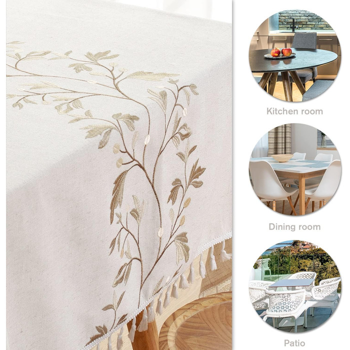 Скатертина Pahajim Прямокутна бавовняна лляна скатертина миється проти обростання китицями Дизайн для кухні, їдальні, пікніка, на