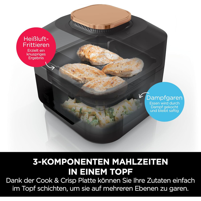 Мультиварка Ninja Speedi, 5,7 л, мультиварка 10-в-1, фритюрниця, аерофритюрниця, повільне приготування, гриль, випічка, чорно-мідний ON400EUCP мідний чорний 10-в-1