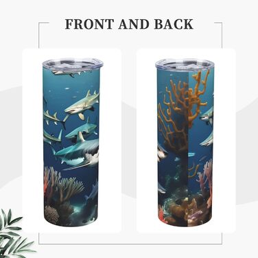 Кружка з прямою трубочкою, дизайн акули під водою, принт, підходить для кемпінгу, офісу та дому, 590 мл
