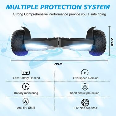 Гіроскутер RCB SUV з сидінням – позашляховий 8,5" Hummer Hoverkart Go Kart з Bluetooth та додатком, самобалансуючий для дітей, чорний