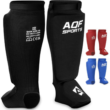 Щитки для гомілок AQF для кікбоксингу - CE UKCA SATRA, схвалені для муай-тай - захисні щитки з EVA-підкладкою для MMA, підтримка ніг, щитки для гомілок для карате, бойових мистецтв, розмір M, чорний
