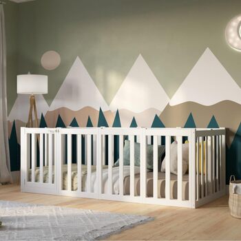 Дитяче ліжко 120x200 см Ліжко Монтессорі на підлогу з високим захистом від падіння 73 см та відкривним бар&39єром - Біле з гладкою поверхнею - Ідеально підходить для хлопчиків та дівчаток Crazy John 200 x 120 см Біле