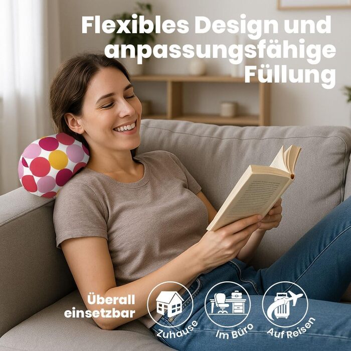 Кругла релаксаційна антистресова подушка Знімає тиск на шийний відділ хребта Наповнена дрібними комфортними намистинами М&39яка тканина з лайкри Можна прати в пральній машині 35 x 15 см Троянди