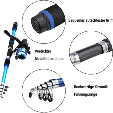 Рибальський набір 1,8 м для дітей, стартовий набір для дитячої риболовлі, вудка з вуглецевого волокна з котушкою, телескопічна вудка, котушка, рибальські аксесуари для дітей віком 3-10 років