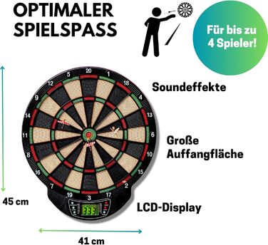Найкраща спортивна електронна мішень для дартсу Nation, Віндзор або Брістоль 21 гра з 65 варіаціями, бездротова У комплекті 6 дротиків та 8 запасних наконечників Для до 8 гравців Брістоль 44 x 38,5 x 3 см