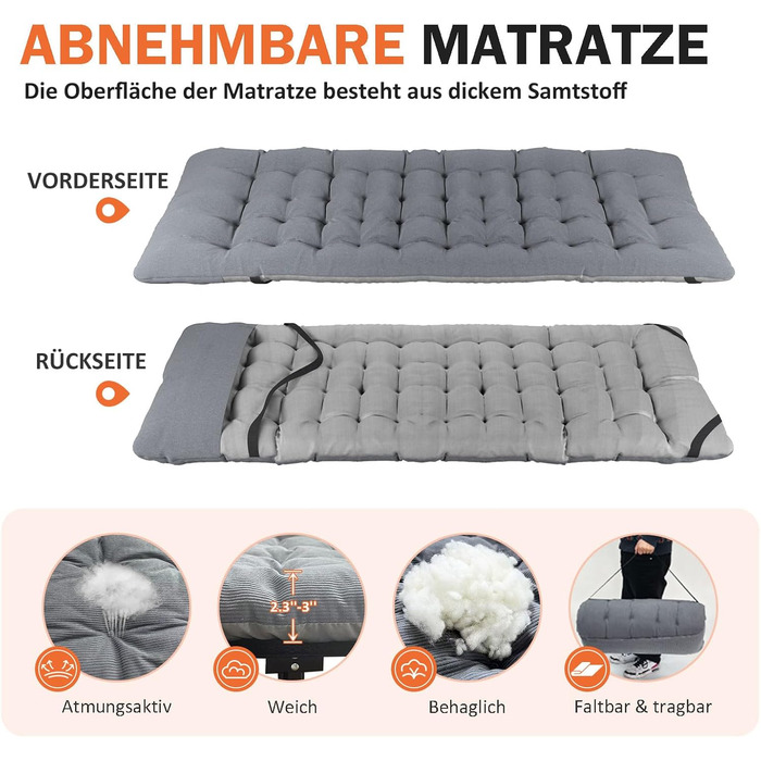 Розкладне кемпінгове ліжко, розкладне гостьове ліжко до 200 кг, з бічною кишенею, портативний кемпінговий шезлонг, для використання на природі, в саду, для подорожей, кемпінгу та в приміщенні (сіре)