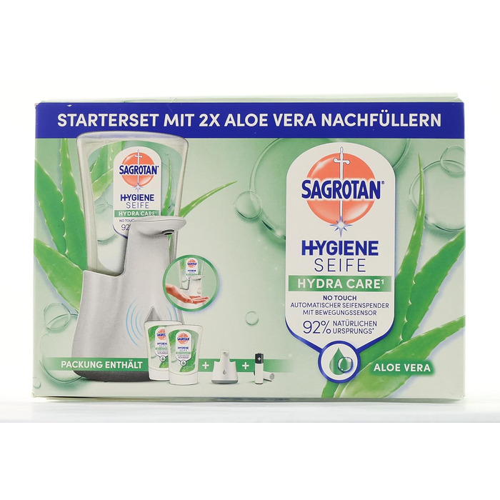 Автоматичний дозатор мила Sagrotan No-Touch White - упаковка для зберігання - в комплекті Sagrotan Aloe Vera - 2 x 250 мл рідкого