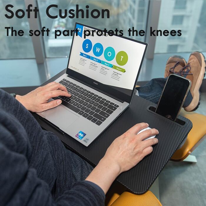 Стіл для ноутбука на коліна, портативний, сумісний з ноутбуками до 16 дюймів, з тримачем для планшета, вбудованою подушкою, ідеальний для дому та офісу, чорний колір