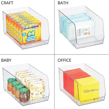 Штабельований контейнер для зберігання продуктів mDesign Кухонний органайзер з відкритим фронтом для холодильника, шафи або морозильної камери Пластиковий контейнер для холодильника Упаковка з 2 шт. Прозорий, 30,7 x 19,6 x 15,9 см