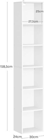 Книжкова полиця WOLTU з 6 відділеннями, окремостояча кубічна полиця, стояча полиця, офісна полиця, полиця для зберігання, полиця для файлів, виготовлена з інженерної деревини, 30x158,5x24 см (ШxВxГ), SK003ws6 6 полиць (24Г x 30Ш x 158,5В см) Біла