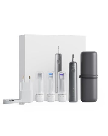 Електрична звукова зубна щітка з осциляціями та вібрацією, 3 насадки, водонепроникна IPX7, дорожня версія (Подарункова коробка з алюмінію, Сірий Космічний)