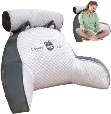 Подушка для читання, подушка для ліжка зі знімним потиличним валиком та підлокітником для сидіння в ліжку, дивані або підлозі, спинка, подушка для спини ліжка, подушка для підтримки спини для дорослих, подушка для спини для читання та перегляду телевізора