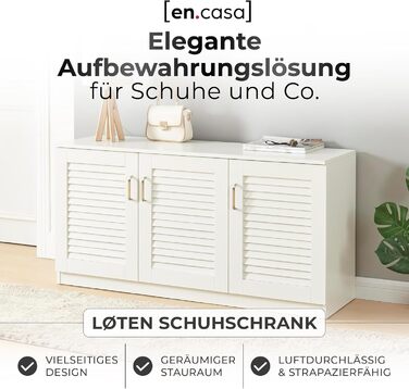 Взуттєва шафа Løten, полиця для взуття з 3 дверцятами та 6 полицями, відділення для взуття, 125 x 36 x 62 см, вміщує до 12 пар взуття, біла, 125 x 36 x 62 см