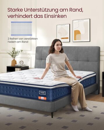 Матрац VASAGLE, 140 x 200 x 20 см, пружинний матрац з гелевої піни з ефектом пам&39яті, середньої жорсткості, H3, 7-зонна підтримка, ізоляція руху, дихаючий чохол, синій RMZ214QZ02 140 x 200 см 20 см