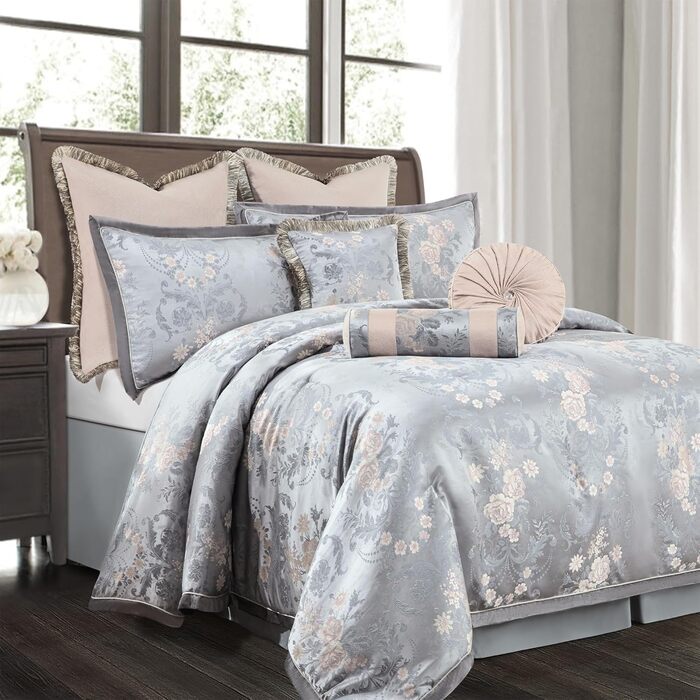 Комплект розкішної жакардової постільної білизни Loom and Mill 9 предметів для двоспальних ліжок, європейський квітковий дизайн, у