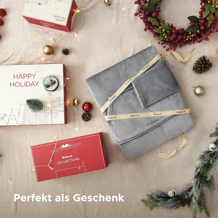 Ковдра BEDSURE з рукавами, м&39яка ковдра - різдвяні подарунки для жінок та чоловіків, тепла ковдра з рукавами та ковдра для дивана для дорослих, пухнаста ковдра на все тіло, портативна ковдра, 150x200 см сірого кольору