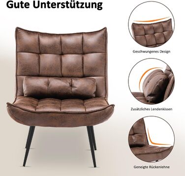 Сучасне крісло MCombo, крісло-реклайнер для вітальні, з поперековою подушкою, ретро вінтажне крісло для читання, крісло для відпочинку, м&39яке крісло, 4779-1 (коричнева мікрофібра)