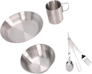 Набір посуду для кемпінгу Drfeify з нержавіючої сталі, портативний, дворівневий, комбінація посуду для пікніків, пляжних вечірок, міцний набір столових приборів для мандрівників, нержавіюча сталь 304, розмір 546 г