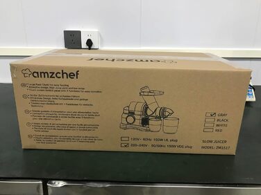 Соковижималка AMZCHEF з великим жолобом подачі 80 мм - Соковижималка 150 Вт Повільна соковижималка з 2 режимами швидкості та функцією повернення - Соковижималка для цілих овочів та фруктів Переможець тесту - Silver Juicer Silver