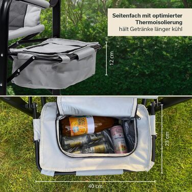 Кемпінгове крісло Skandika Tepsa Зручне розкладне крісло зі столиком та відділенням-холодильником, до 150 кг, складне, з підсклянником Розкладне крісло для кемпінгу, наметів, фестивалів, риболовлі, пляжу, сіре