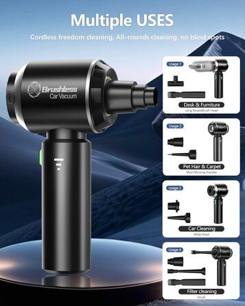 Ручний пилосос, портативний легкий автомобільний пилосос потужний, 18000 Па 4 в 1 акумуляторний бездротовий ручний пилосос, 3-швид