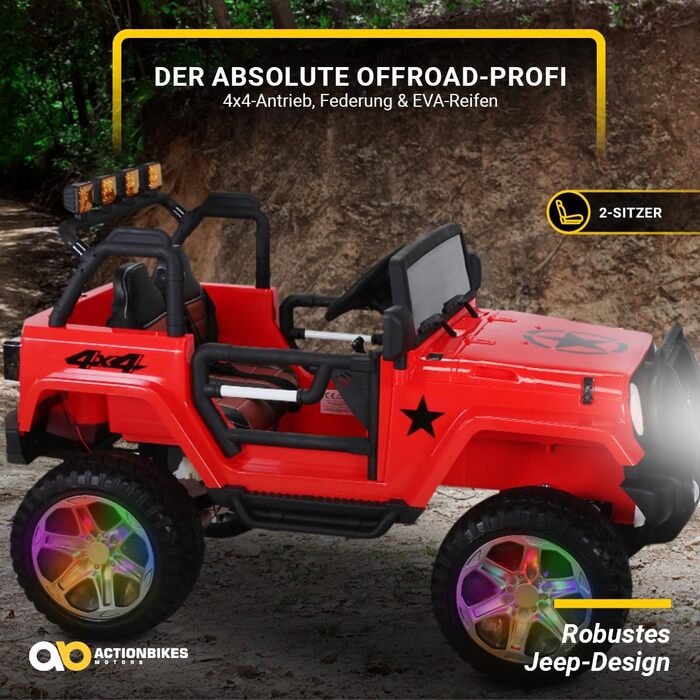 Дитячий електромобіль Jeep Wrangler Offroad - повний привід 4х4 - USB - двигун 4 х 35 Вт - 2-місний - пульт дистанційного керуванн