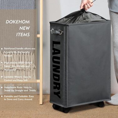 Дюймові великі складні кошики для білизни з колесом, складні мішки для білизни, мішок для одягу (темно-сірий, M) ONE-WAY Dark Grey