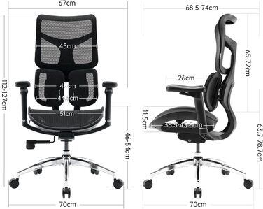 Ергономічне офісне крісло SIHOO з подвійною динамічною поперековою опорою, робоче крісло з 5-позиційною регульованою спинкою, офісне крісло з 4D-координованими підлокітниками (S100 Black) Чорний сучасний
