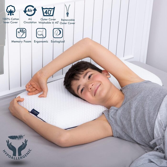 Ергономічна дитяча подушка 66x33 Oeko-Tex Memory Foam Flat дитяча подушка для дітей та малюків від 2 років (60 x 33 x 6 см) (60 x