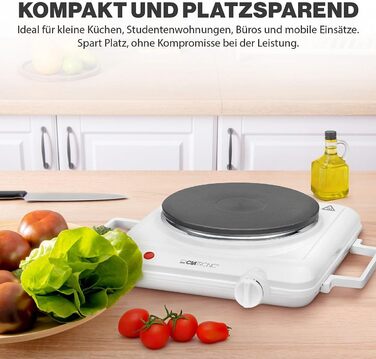 Клатронічна плита для кемпінгу, кухні чи офісу Варильна плита 1 Ø приблизно 180 мм Плита з плавним термостатом і світловим індикатором термостійкий лак 1500 Вт ЕКП 3582