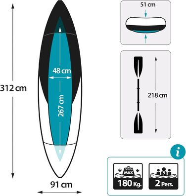 Надувний каяк Intex Explorer K2, комплект для 2 осіб з алюмінієвими веслами та потужним повітряним насосом, 2 особи, одноколірний