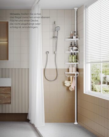Полиця для душу, кутова полиця для ванної, з 4 полицями, полиця для ванної, загальна висота 85-305 см, регульована по висоті, поли