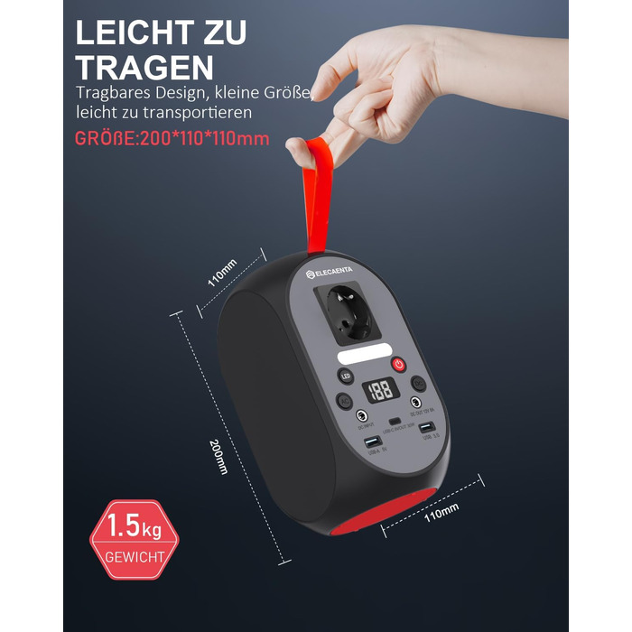 Портативна електростанція ELECAENTA з акумулятором LiFePO4 потужністю 99 Втгод, сонячним генератором 120 Вт та резервним акумулятором PD 30 Вт/AC/DC для подорожей, кемпінгу на природі та надзвичайних ситуацій SG120