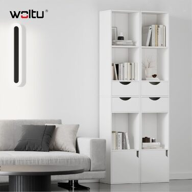 Книжкова полиця WOLTU, книжкова шафа, окремостояча полиця з шухлядами, полиця з дверцятами, офісна полиця, полиця для зберігання речей у вітальні/спальні, біла, 30 x 158 x 24 см, SK028ws