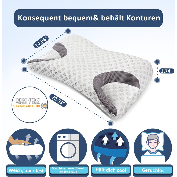 Подушка Hydomi CPAP для бічних спальних місць зменшує витоки повітря та тиск маски - Подушка з піни з ефектом пам'яті підходить для пацієнтів з апное сну та користувачів масок CPAP - Подушка для підтримки шиї збоку, спини та живота 02-Стандарт (22.83'*14.