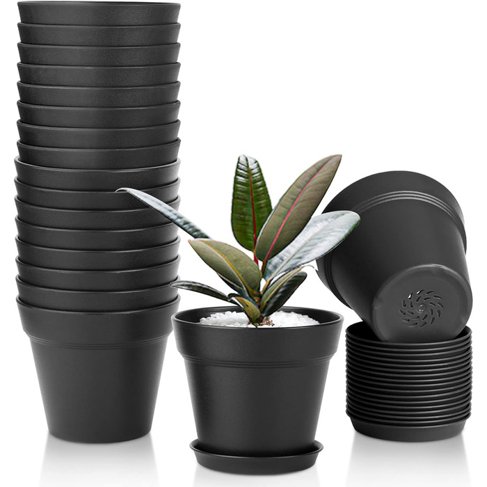 Пластиковий квітковий горщик з блюдцем, набір з 18 квіткових горщиків кімнатна сівалка з декількома дренажними отворами, невеликий