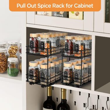 Розсувна підставка для спецій VINATO з 2 ярусами Кухонний органайзер з роликовими рейками, підставка для спецій для шафи, підставка для спецій без свердління (26x15x21,8 см) 26*15*21,8 см