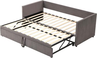 Диван-ліжко 90/180x200 см, Розсувне м&39яке ліжко з рейковим каркасом, Гостьове ліжко, Дитяче ліжко, Багатофункціональне ліжко, Оксамитова тканина, Сірий (Grey-2)